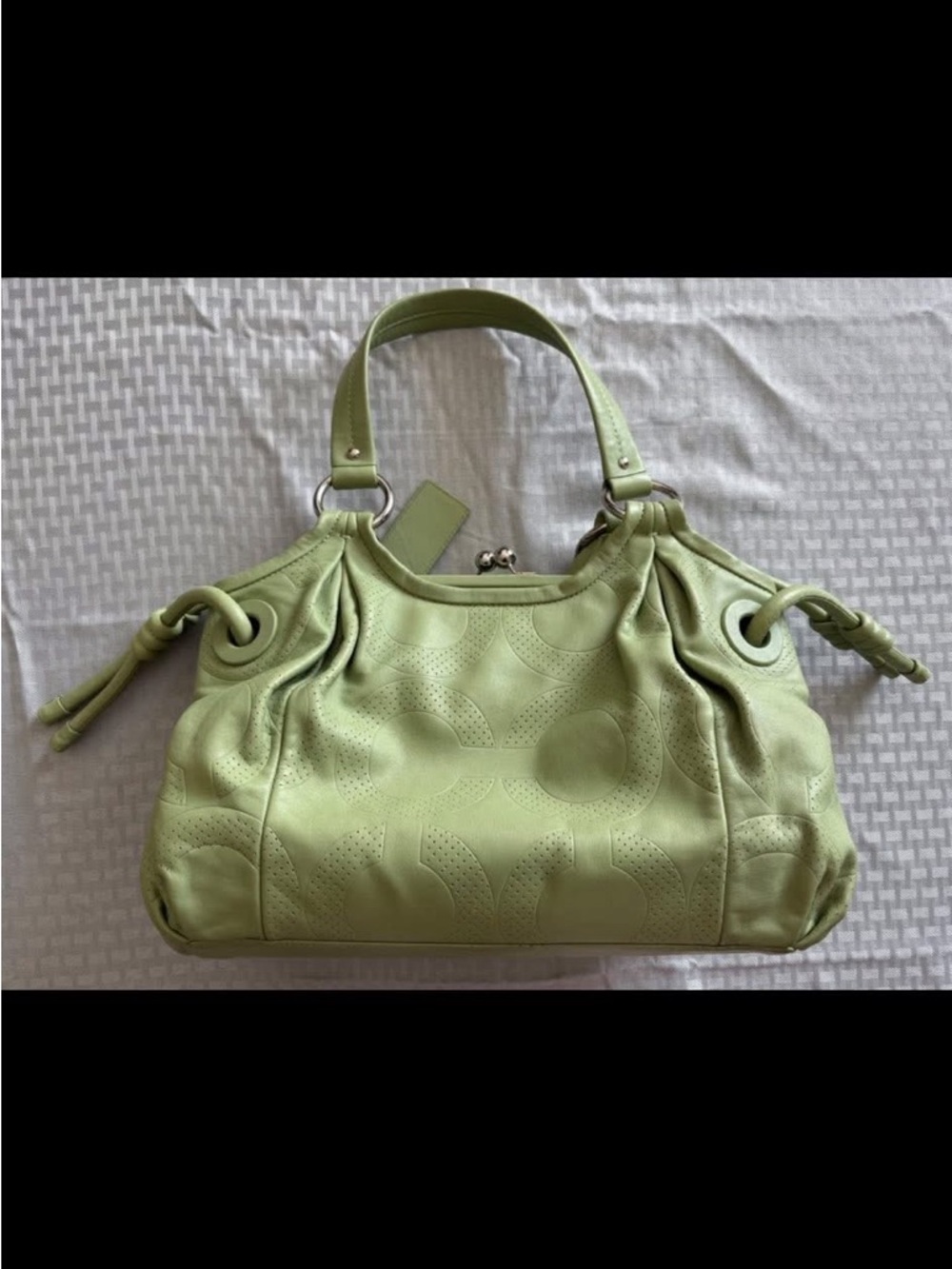 Coach Light Green Leather Satchel with Perforated Signature Motif